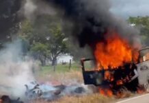 Fogo destrói caminhão pipa de prefeitura em rodovia estadual