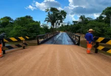 Ponte de madeira sobre o rio Novo Mundo é concluída na RO-267, em Alvorada do Oeste