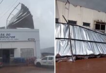 Forte temporal arranca teto de empresa agropecuária e assusta moradores em Cujubim