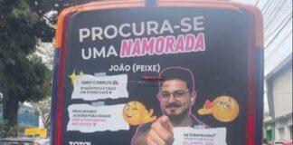Mineiro estampa o rosto em anúncio na traseira de ônibus em BH para tentar encontrar uma namorada